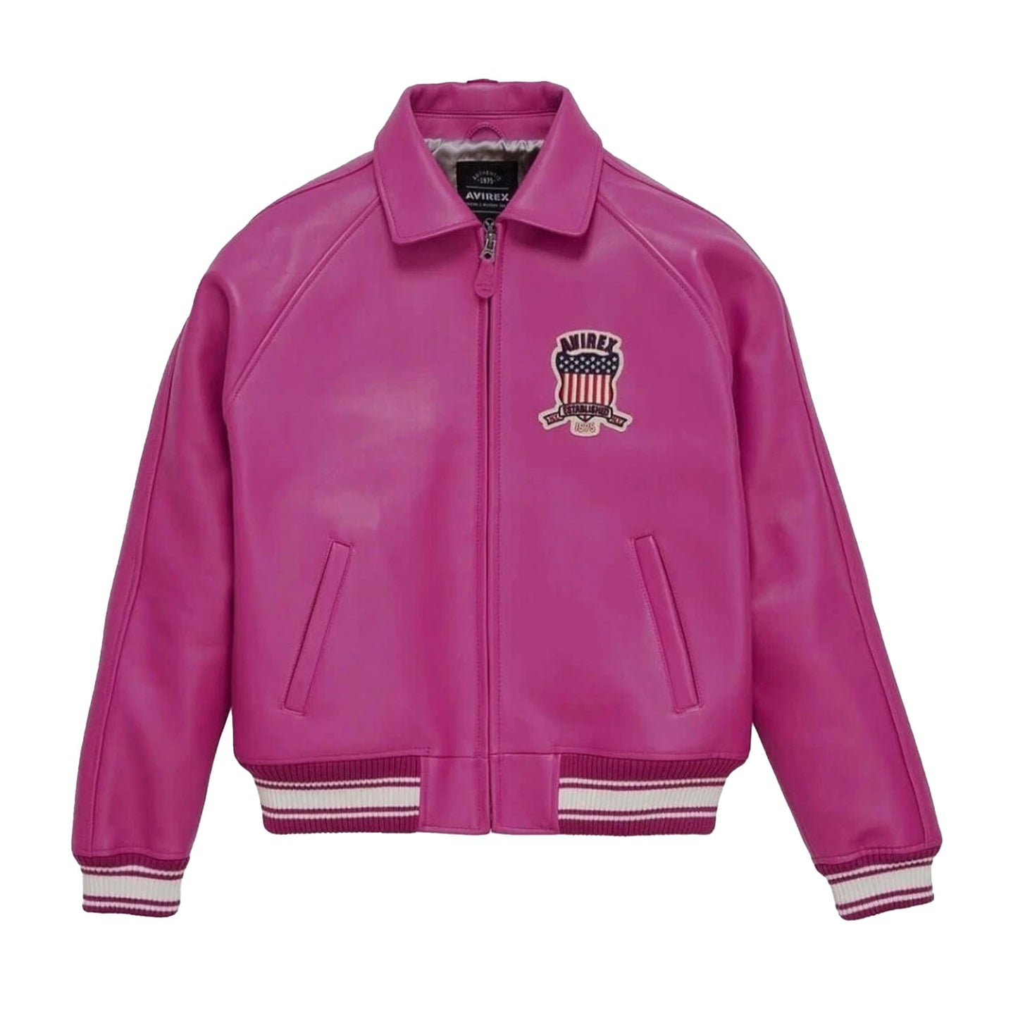 New Men's Avirex Icon Genuine Leather American Jacket Pink Avirex Bomber Jacket [USED] - L (Used)