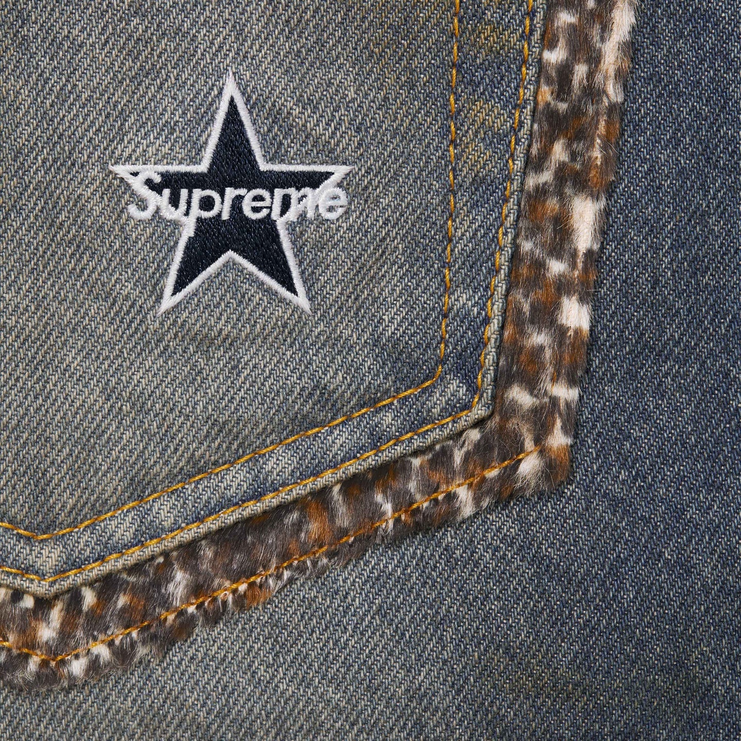 Supreme Leopard Faux Fur Loose Fit Jean Washed Indigo (FW25