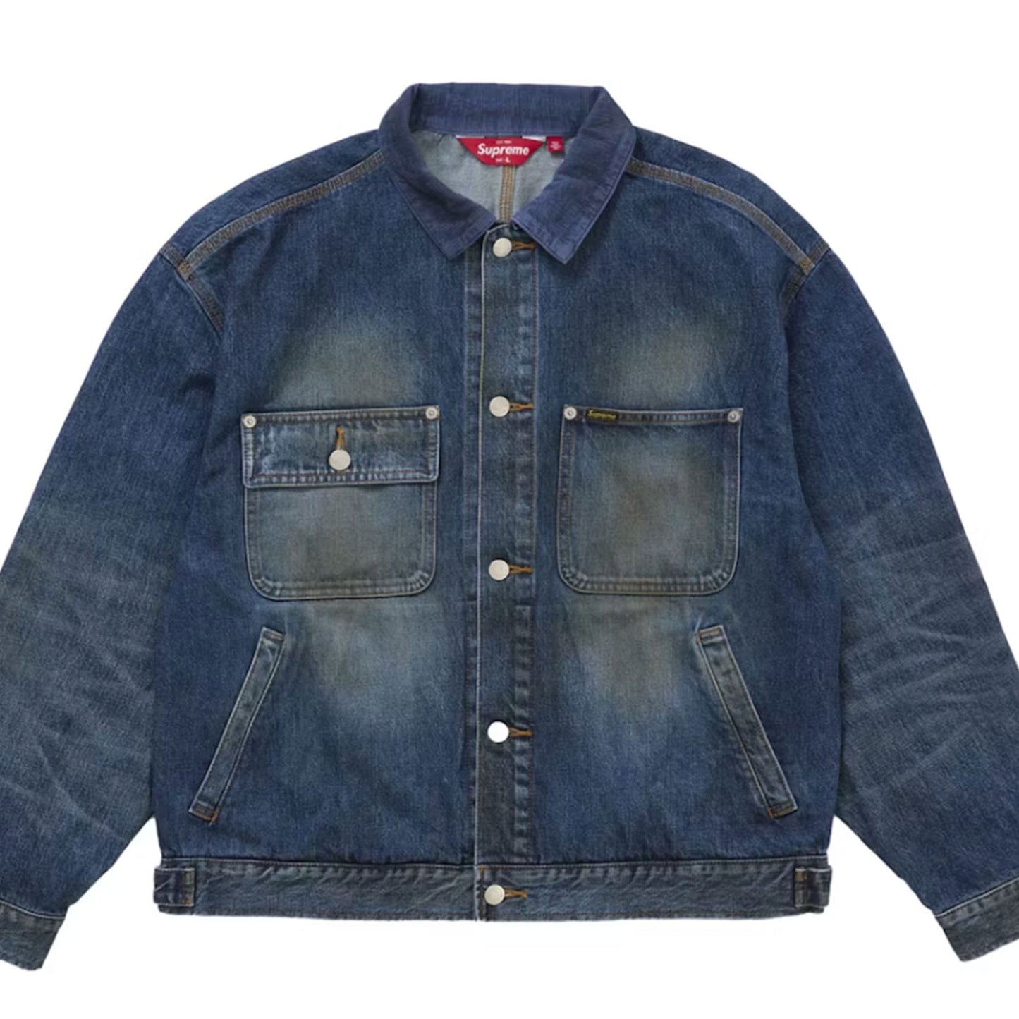 Supreme Distressed Selvedge Trucker Jacket (FW25) Washed Indigo [USED] - M (Used)