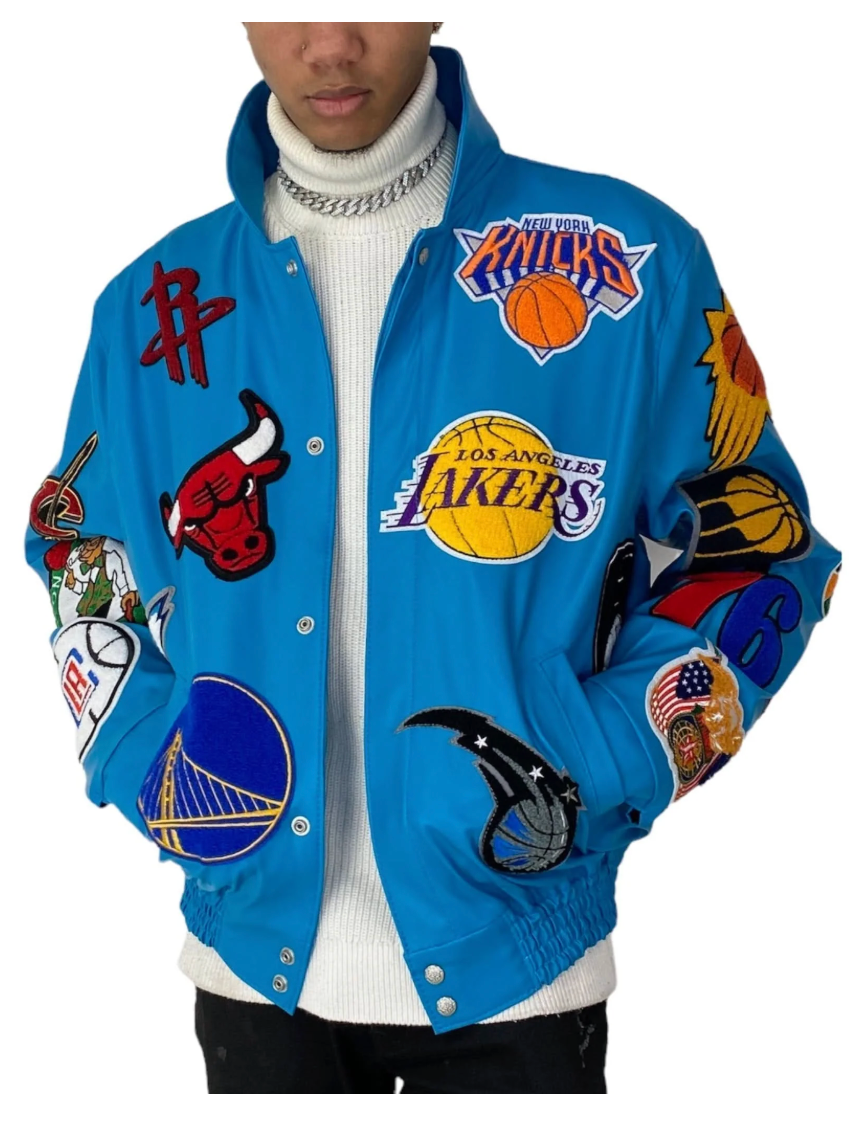 Jeff Hamilton NBA Collage Vegan Leather Jacket Teal [USED] - L (Used)