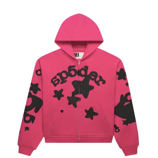 Sp5der Beluga Zip Up Hoodie Pink