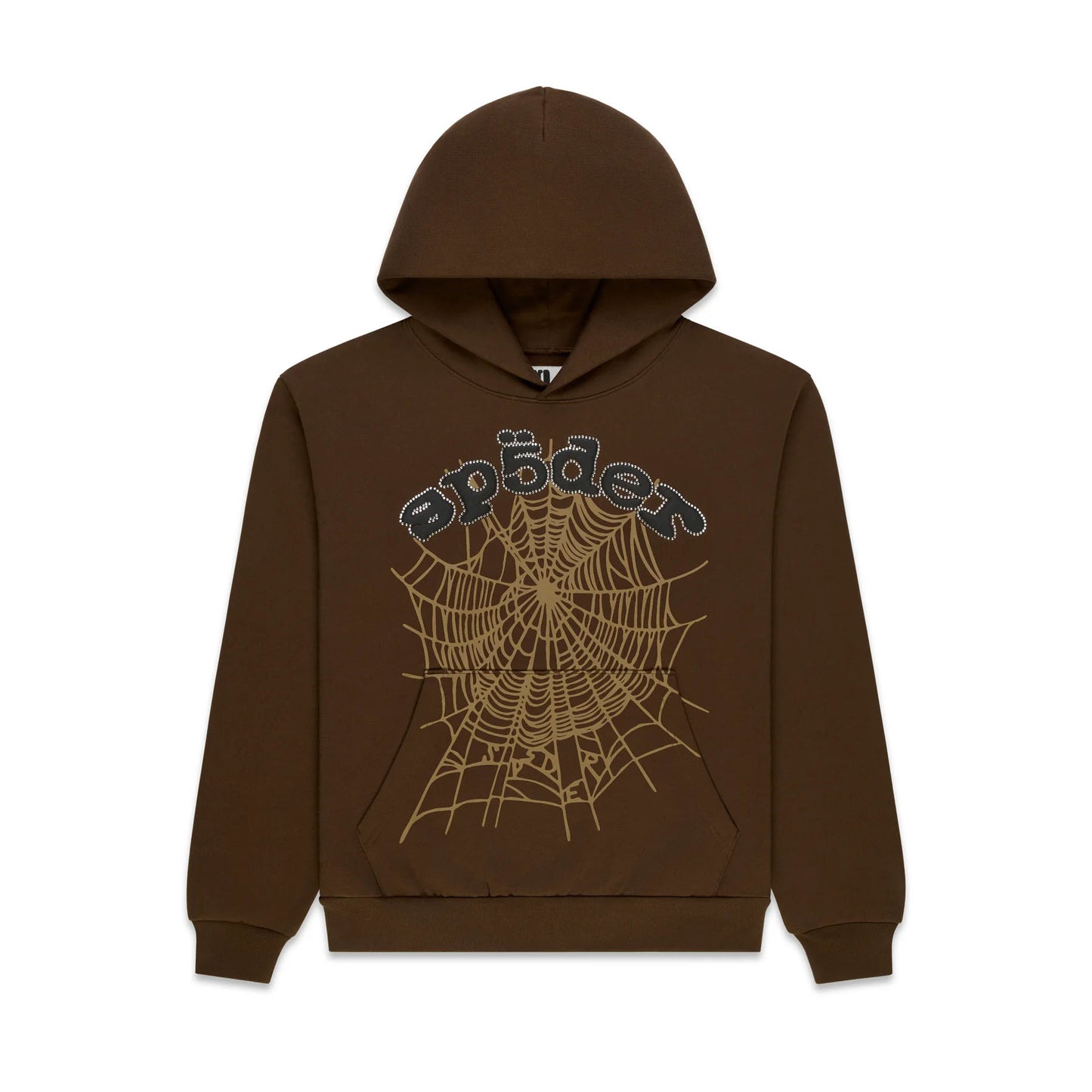 Sp5der Rhinestone OG Web Hoodie Brown