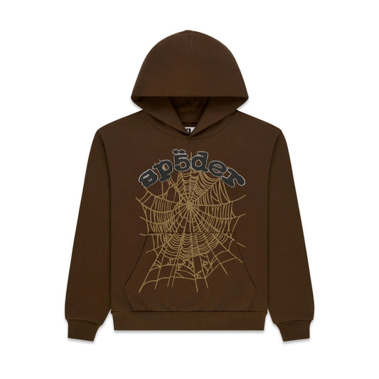 Sp5der Rhinestone OG Web Hoodie Brown