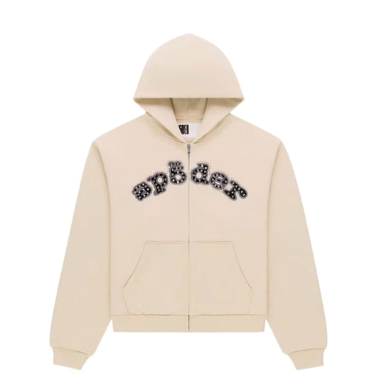 Sp5der Mixed Stone OG V2 Zip Hoodie Cream