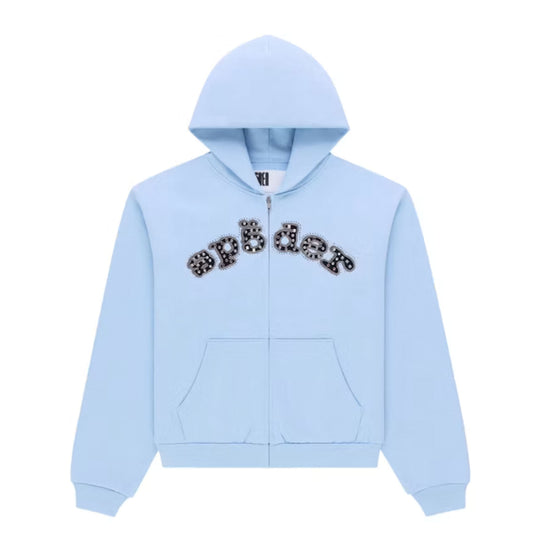 Sp5der Mixed Stone OG V2 Zip Hoodie Rock Blue
