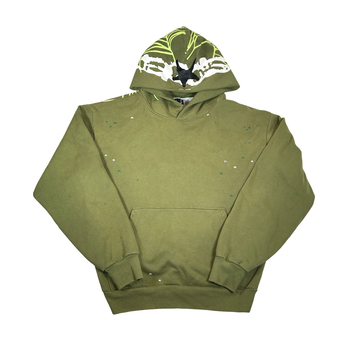 Sp5der Heavy Web Hoodie Olive [USED] - M (Used)
