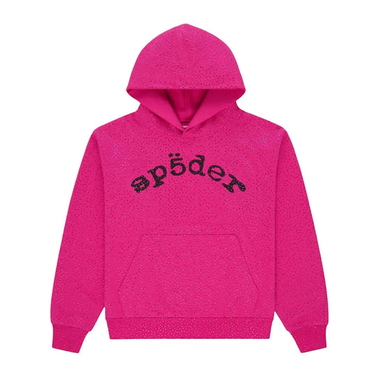 Sp5der Webstone Aop Rhinestone Hoodie Pink
