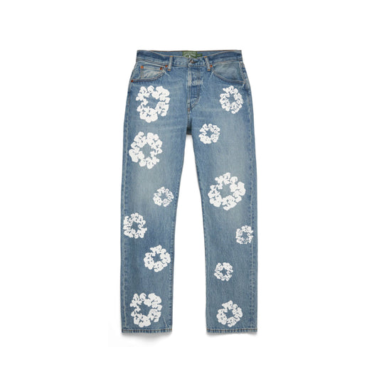 Straight Cotton Wreath Denim Pant Light Wash