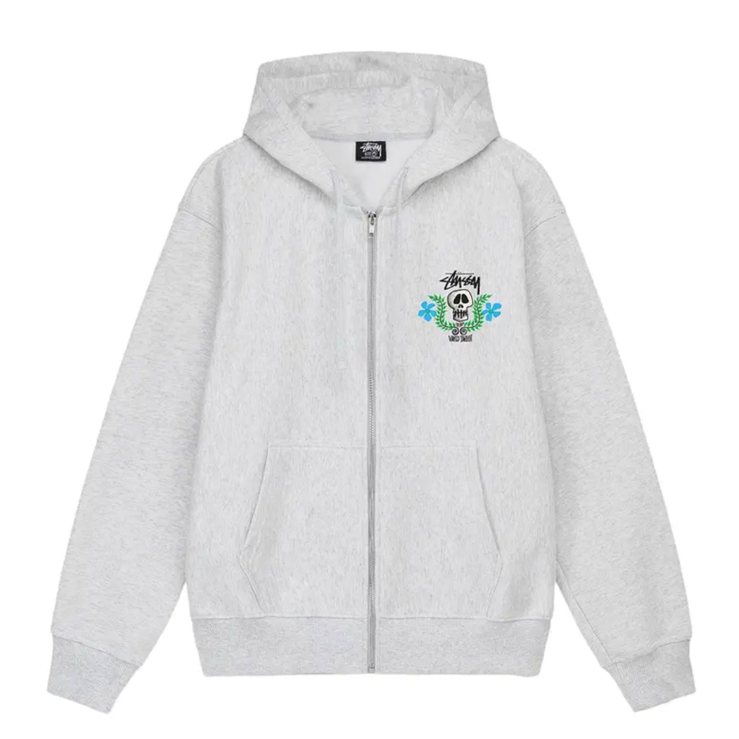 Stussy Skull Crest Zip Hoodie Ash Heather [USED] - L (Used)