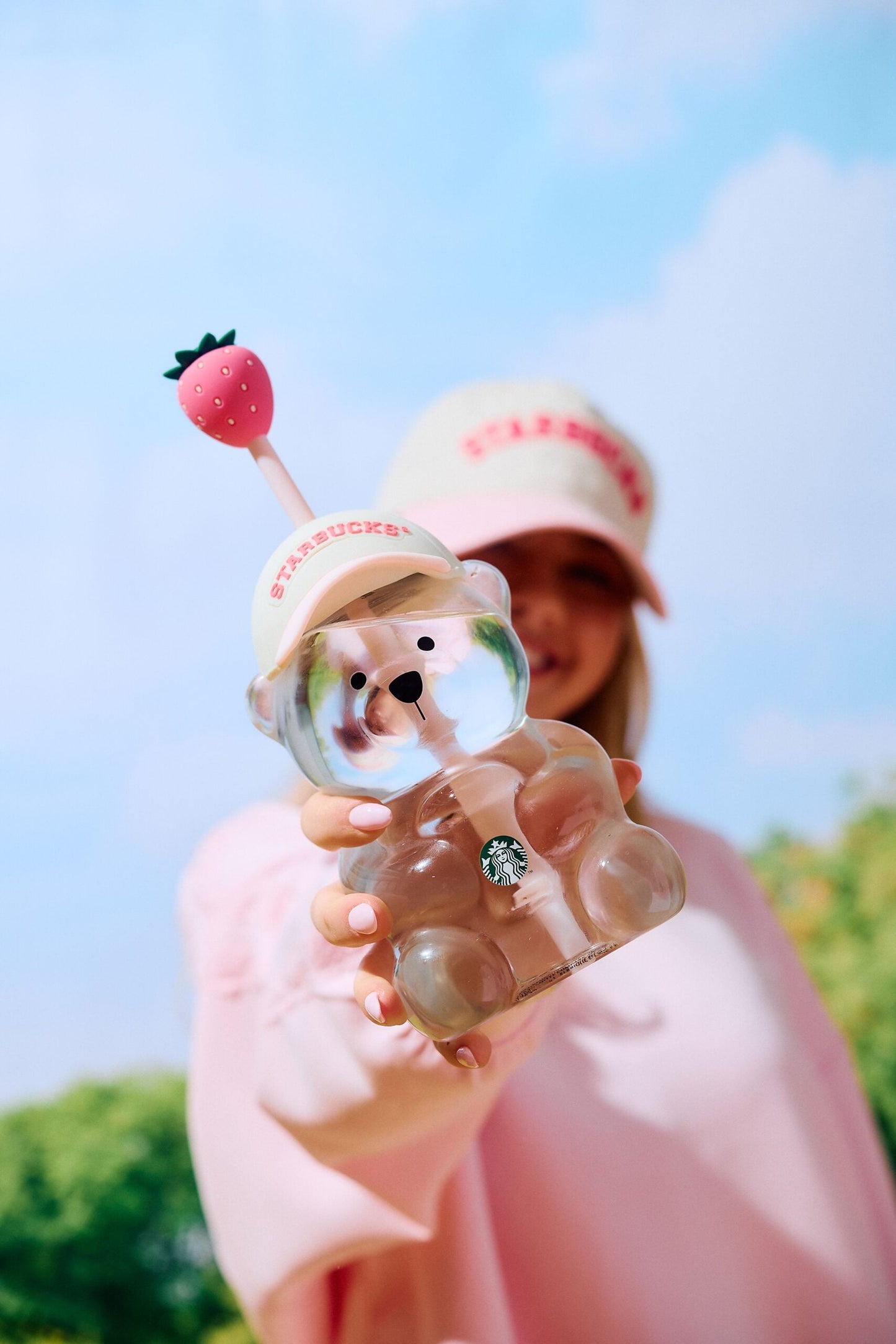 Starbucks Pink Bearista Glass Tumbler Cup