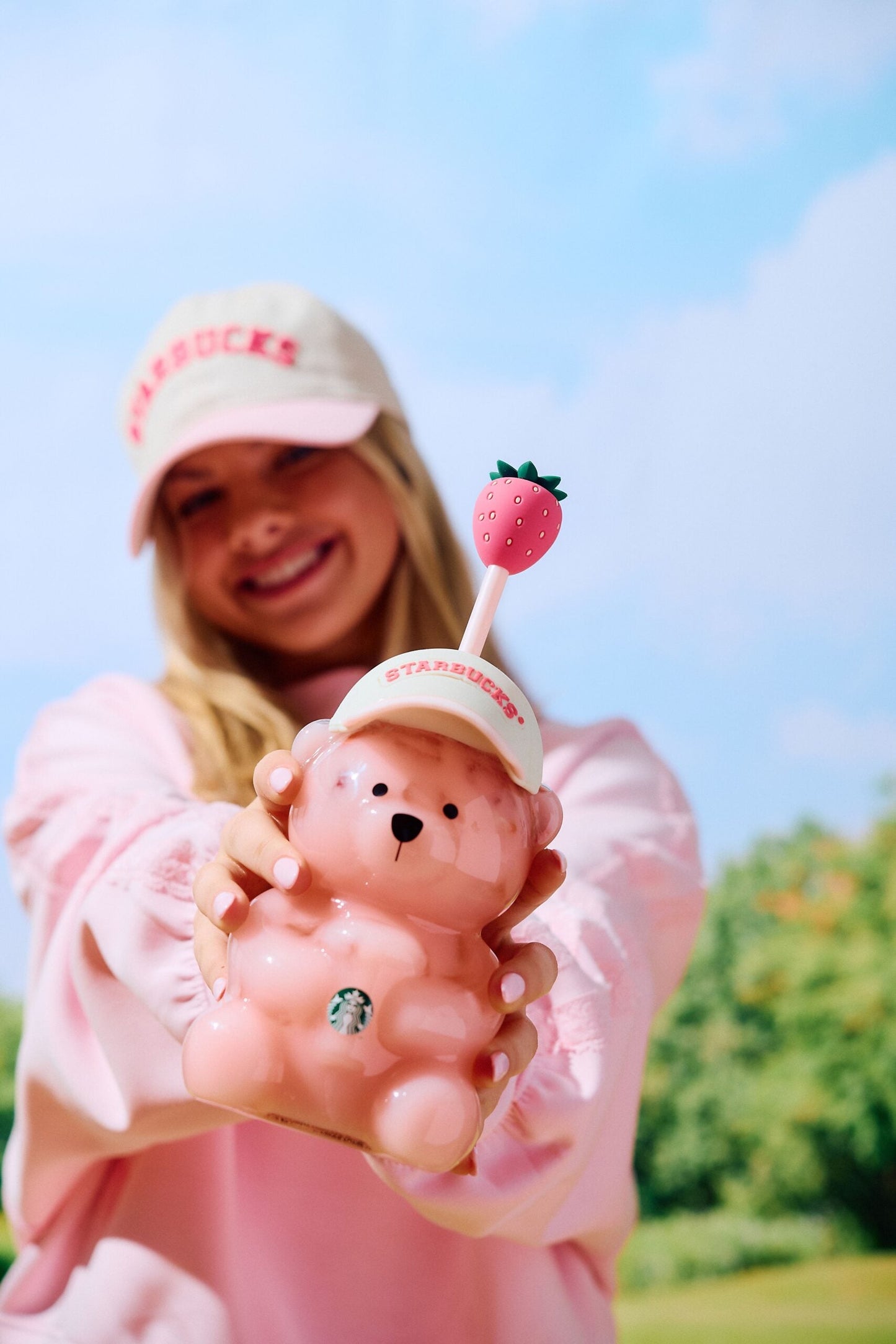 Starbucks Pink Bearista Glass Tumbler Cup