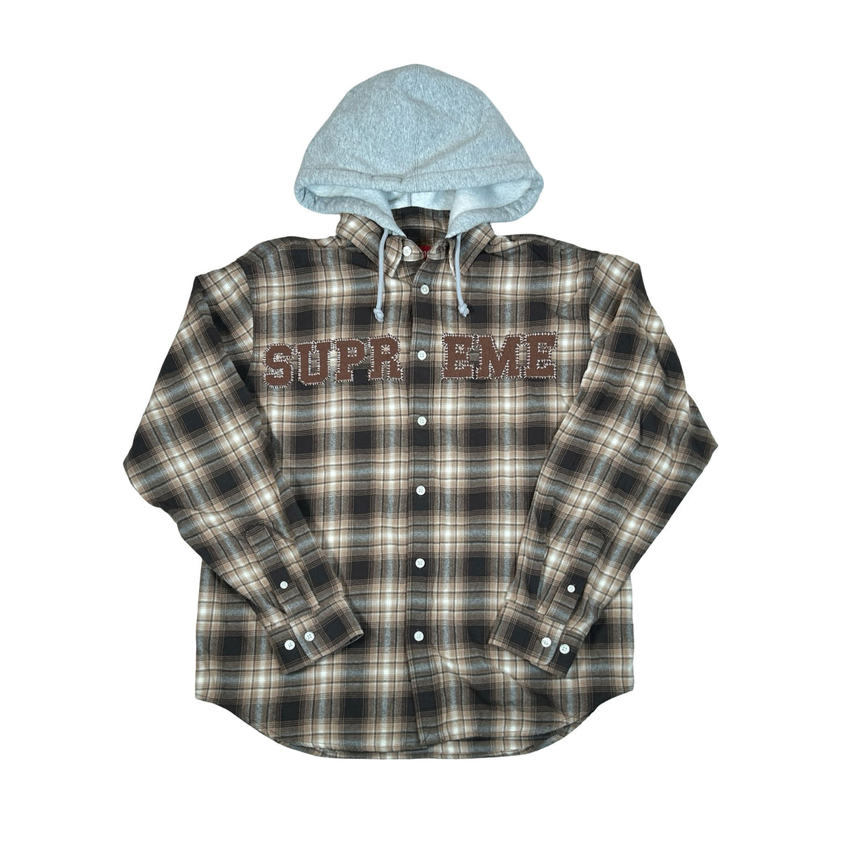 Supreme Applique Hooded Flannel Shirt Brown [USED] - S (Used)