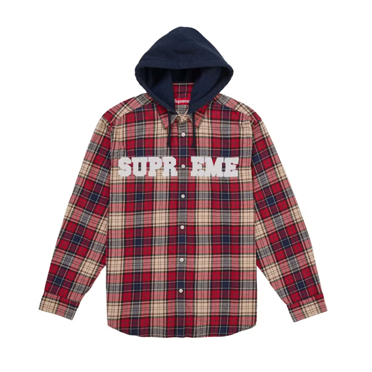 Supreme Applique Hooded Flannel Shirt Red