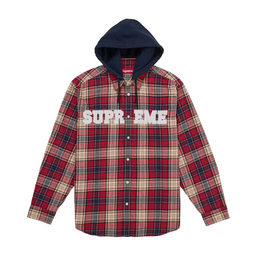 Supreme Applique Hooded Flannel Shirt Red