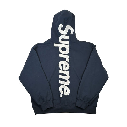Supreme Satin Applique Hooded Sweatshirt (SS26) Washed Navy [USED] - XL (Used)