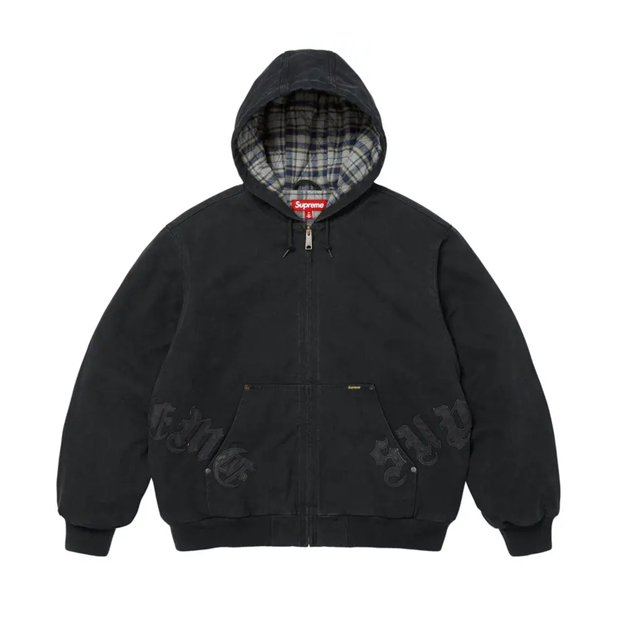 Supreme Leather Applique Hooded Work Jacket Black