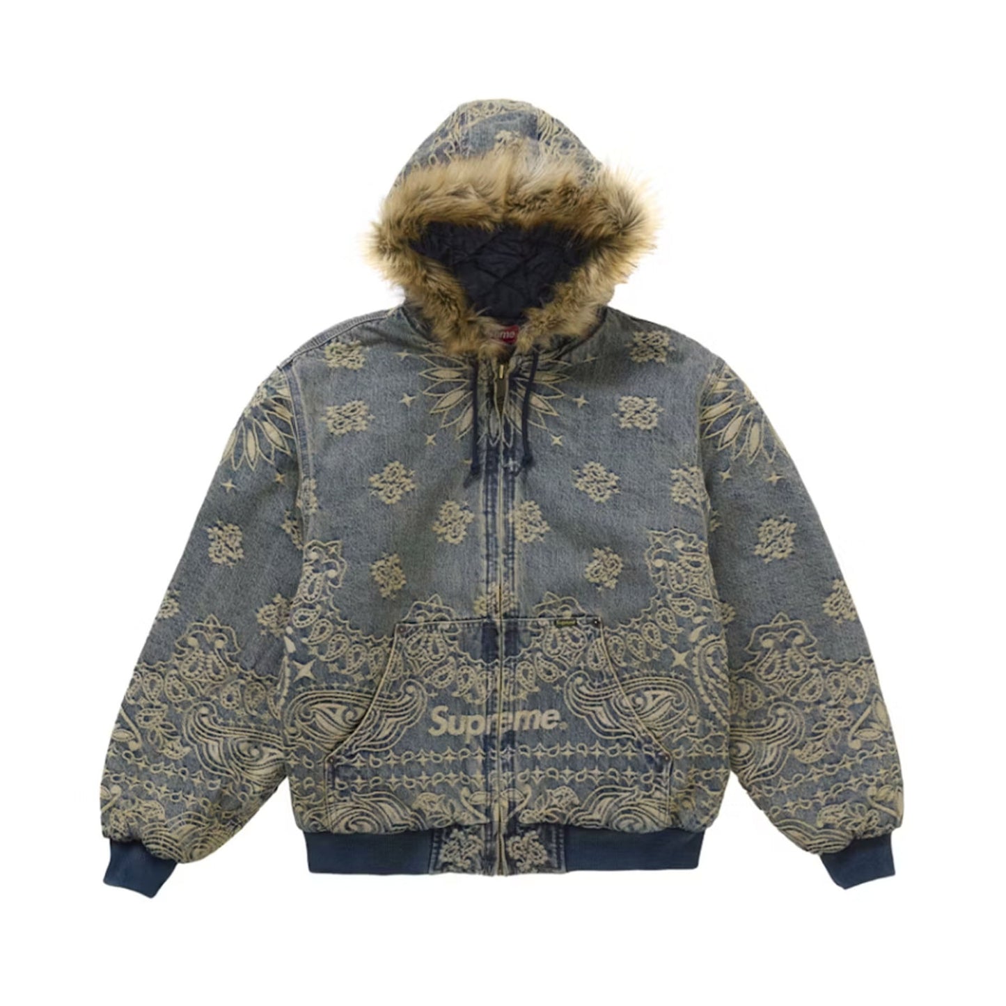 Supreme Bandana Jacquard Denim Hooded Work Jacket Blue