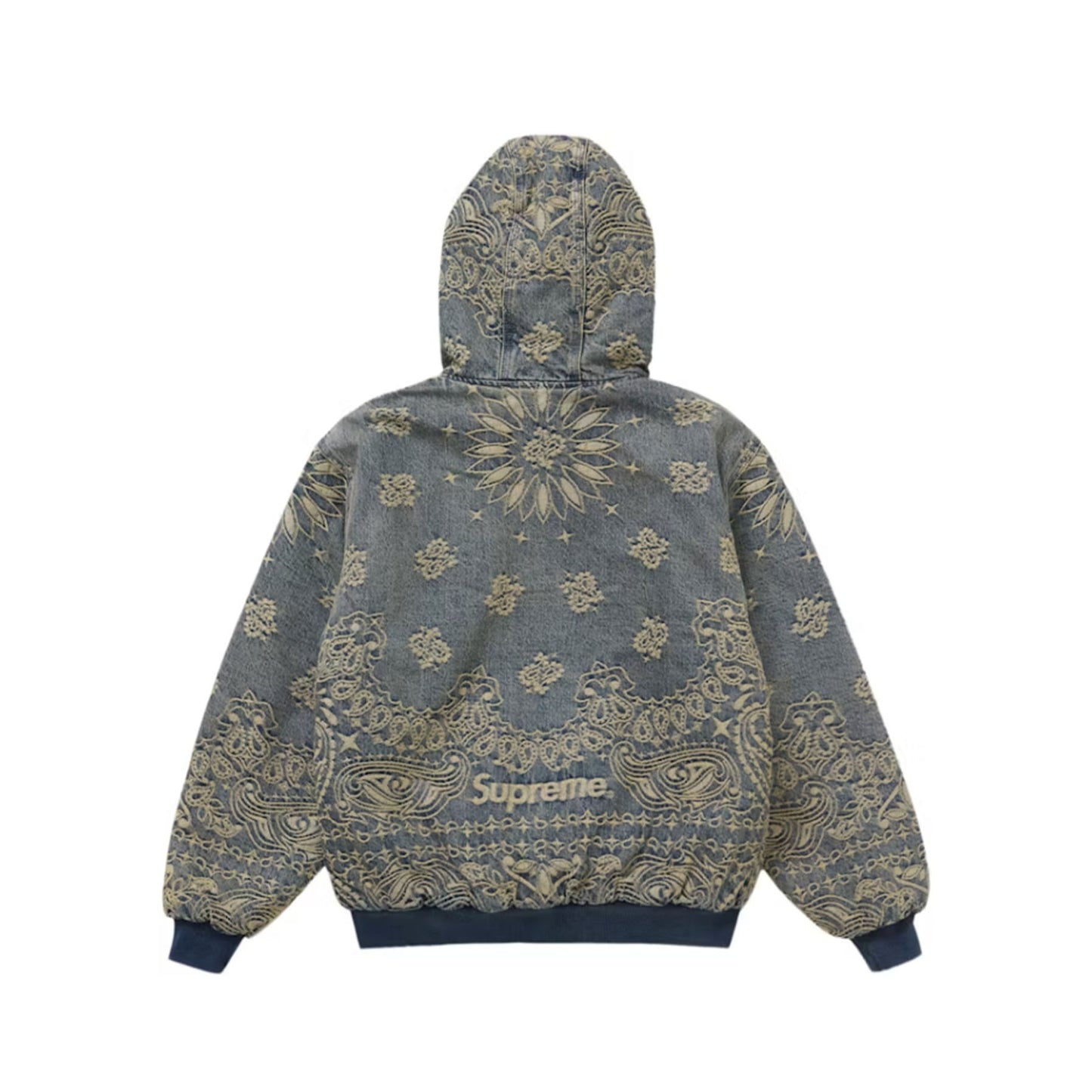 Supreme Bandana Jacquard Denim Hooded Work Jacket Blue