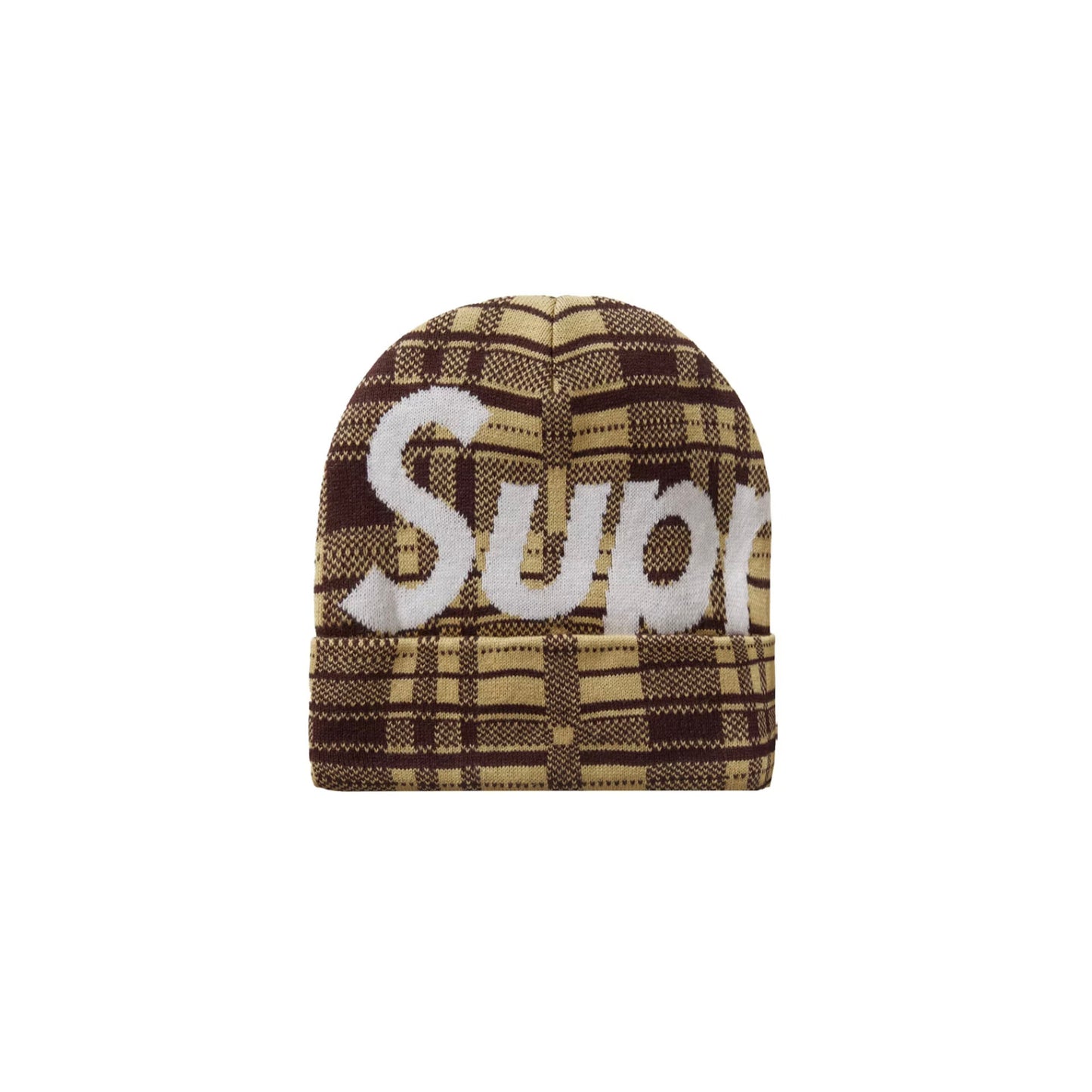 Supreme Big Logo Beanie Beanie (FW23) Tan Plaid [USED] - OS (Used)