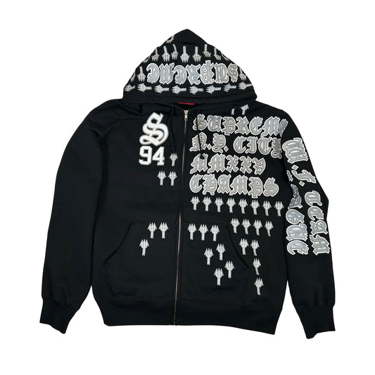 Supreme League Champs Zip Up Hooded Sweatshirt Black [USED] - L (Used)