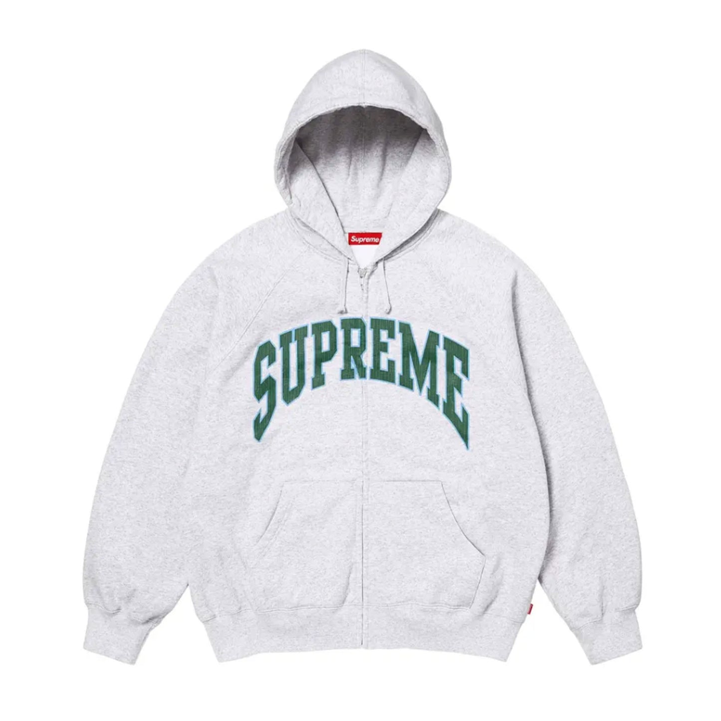 Supreme Cracked Raglan Zip Up Hooded Sweatshirt Ash Grey