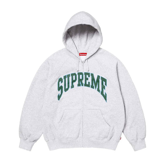 Supreme Cracked Raglan Zip Up Hooded Sweatshirt Ash Grey