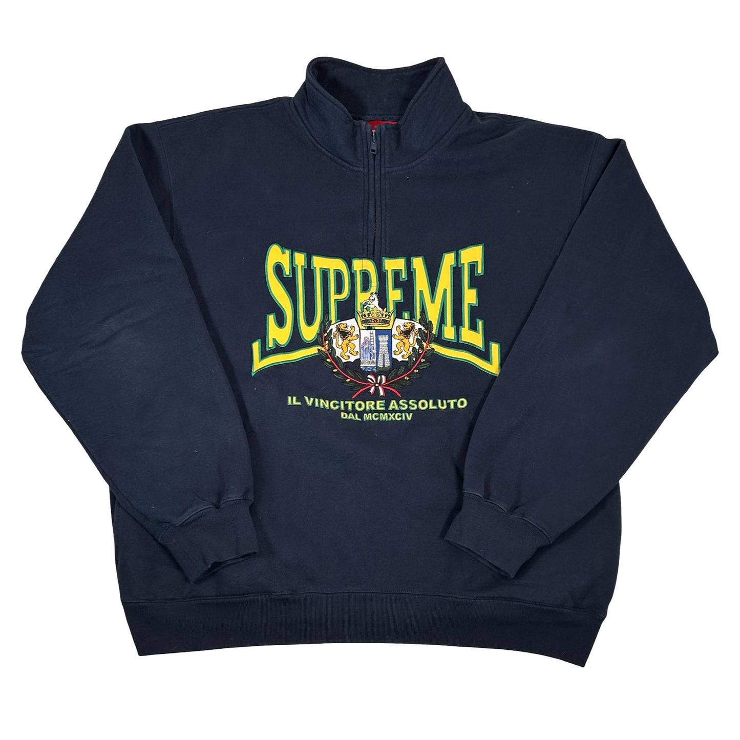 Supreme Crest Applique Half Zip Pullover Navy [USED] - L (Used)