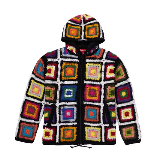 Supreme Crochet Hooded Zip Up Sweater Multicolor