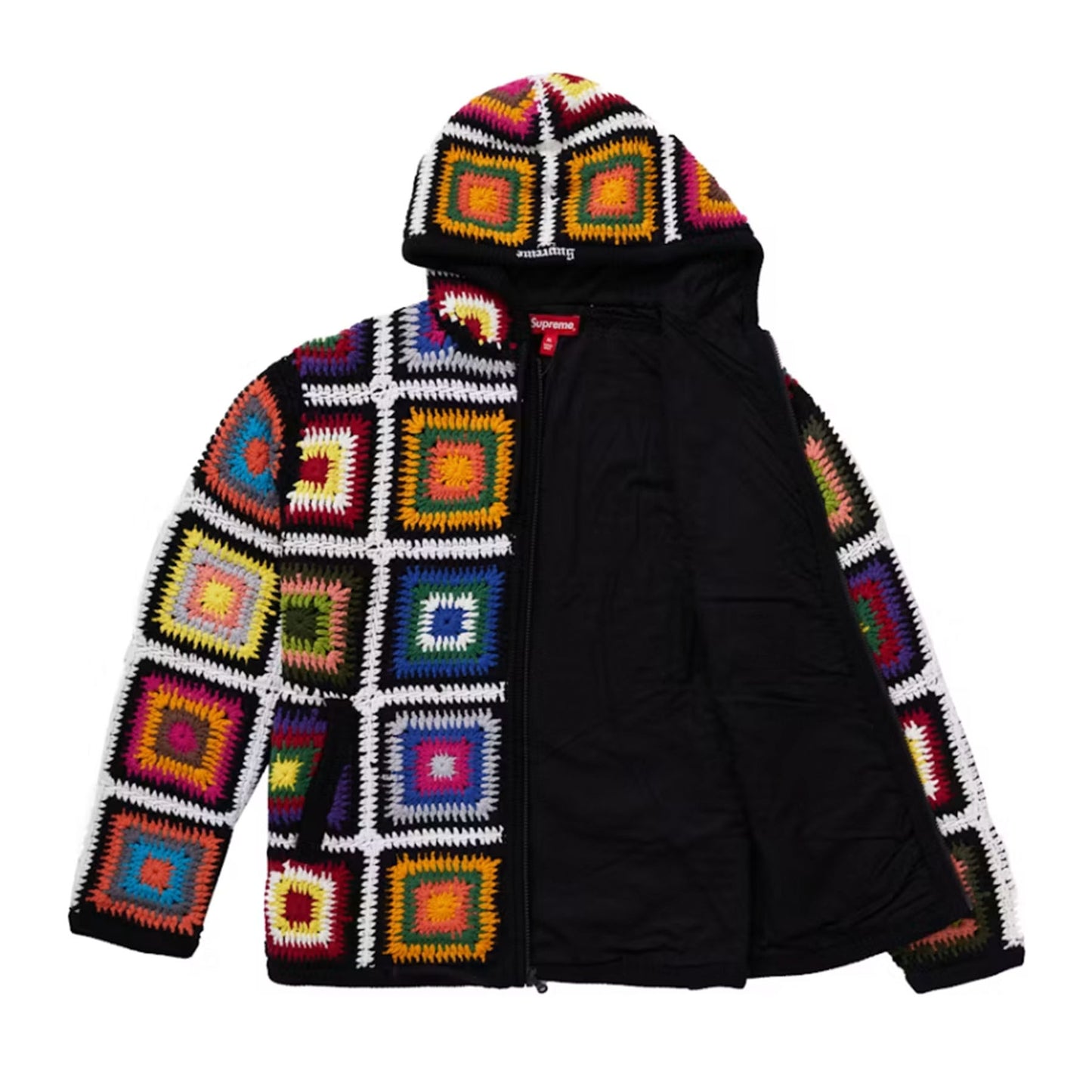Supreme Crochet Hooded Zip Up Sweater Multicolor