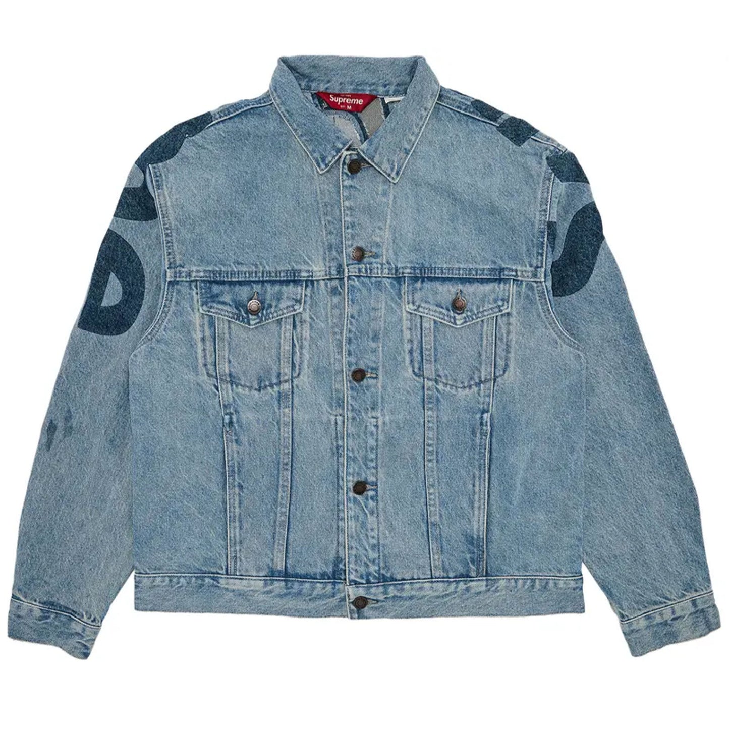 Supreme Inset Logo Denim Trucker Jacket Washed Blue