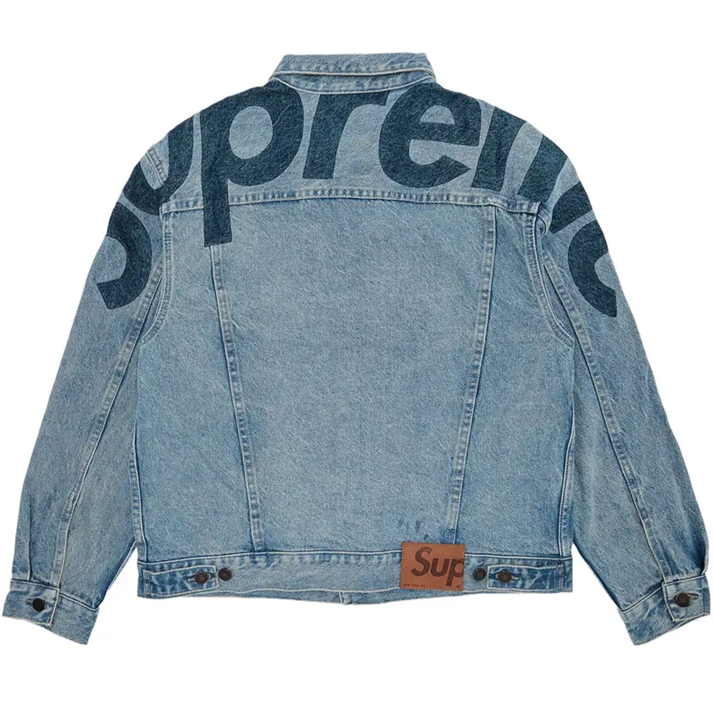 Supreme Inset Logo Denim Trucker Jacket Washed Blue