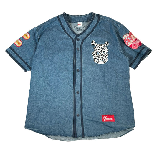 Supreme Patches Denim Baseball Jersey Denim [USED] - L (Used)