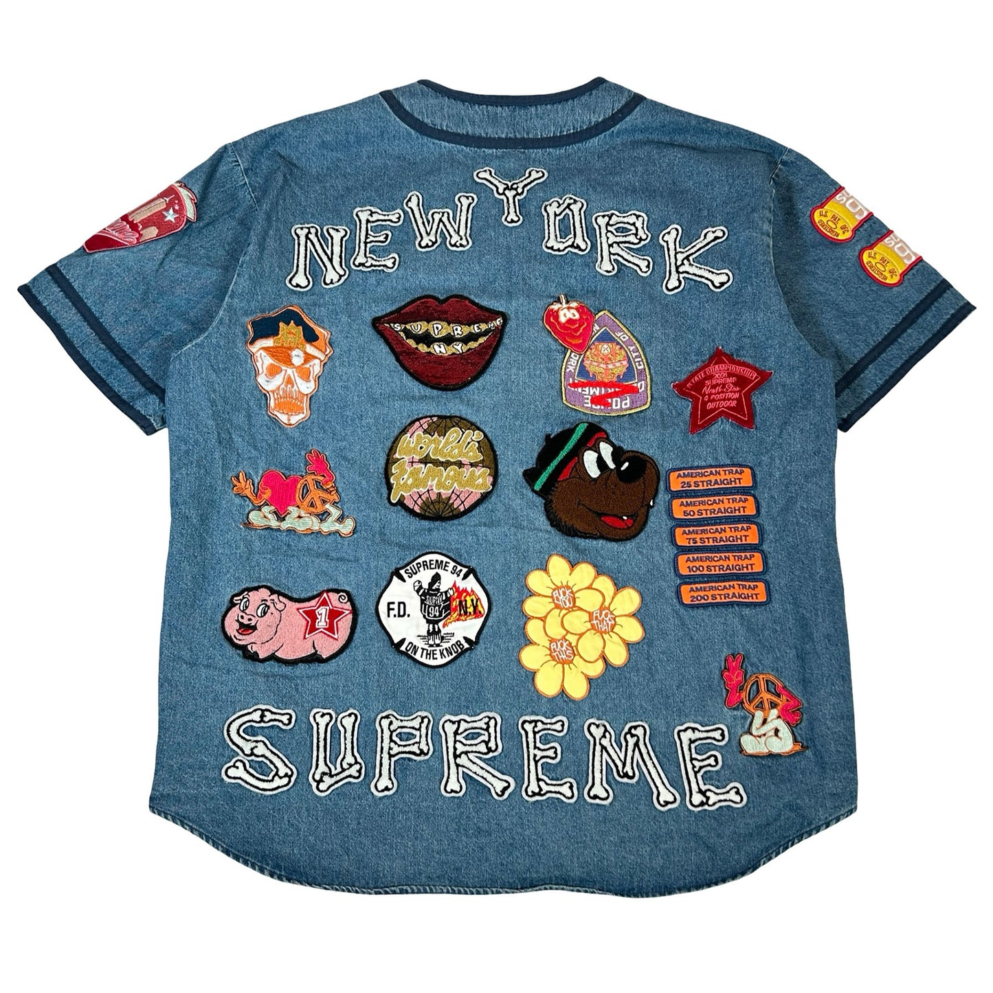 Supreme Patches Denim Baseball Jersey Denim [USED] - L (Used)