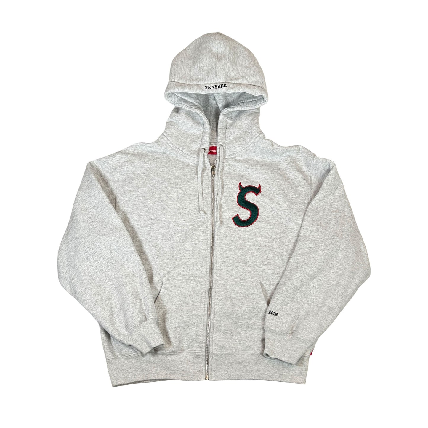 Supreme Devil S Logo Zip Up Hooded Sweatshirt Ash Grey [USED] - M (Used)