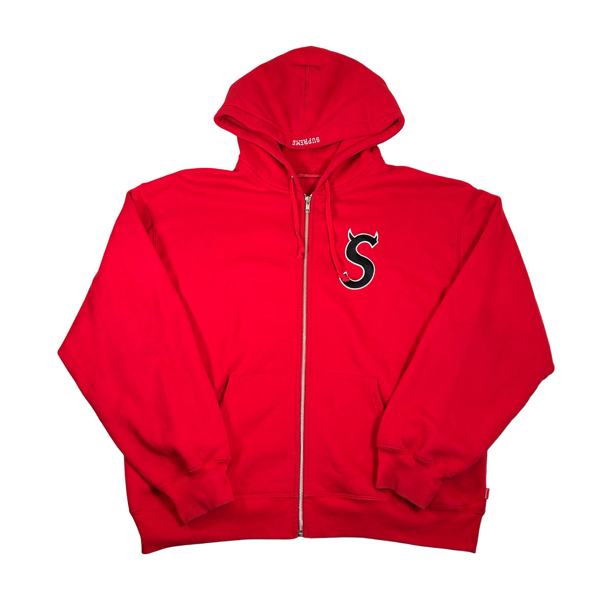 Supreme Devil S Logo Zip Up Hooded Sweatshirt Red [USED] - XL (Used)
