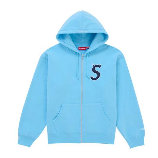 Supreme Devil S Logo Zip Up Hooded Sweatshirt Light Blue