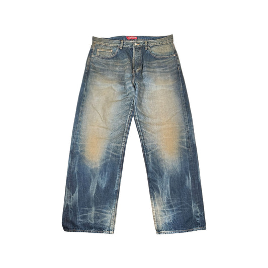 Supreme Distressed Loose Fit Selvedge Jean (SS26) Washed Indigo [USED] - 34 (Used)