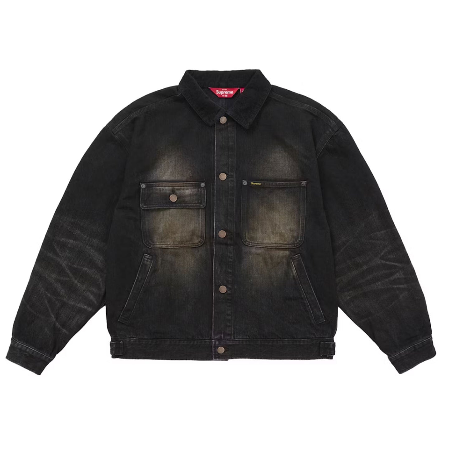 Supreme Distressed Selvedge Trucker Jacket (FW25) Washed Black [USED] - L (Used)