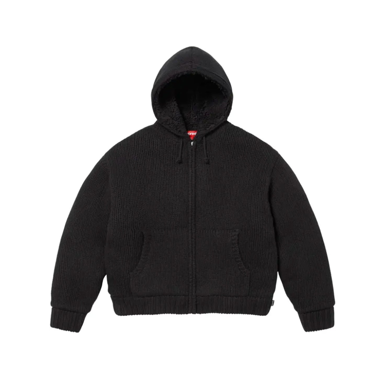 Supreme Faux Shearling Lined Zip Up Hooded Sweater Black