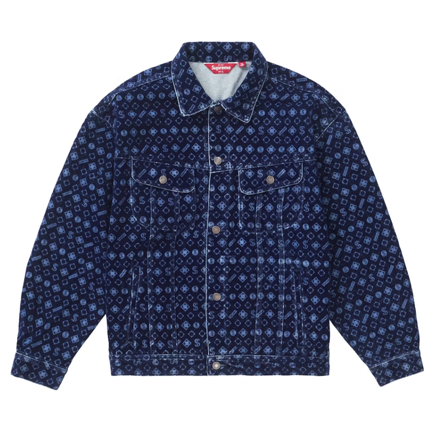 Supreme Flocked Denim Trucker Jacket Blue [USED] - L (Used)