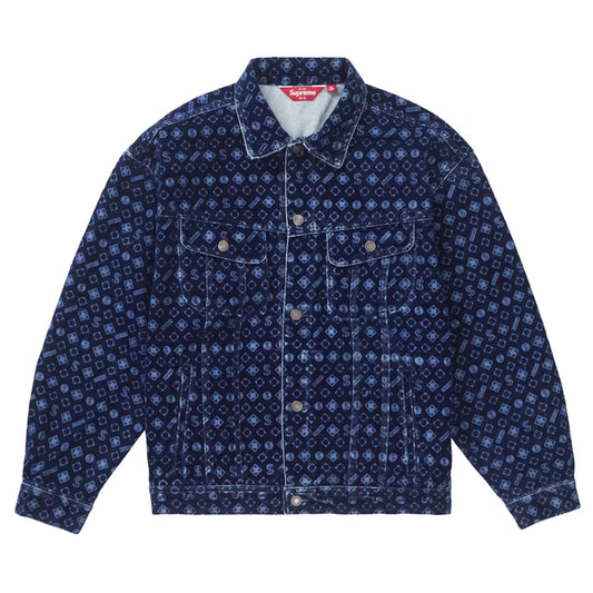Supreme Flocked Denim Trucker Jacket Blue [USED] - L (Used)