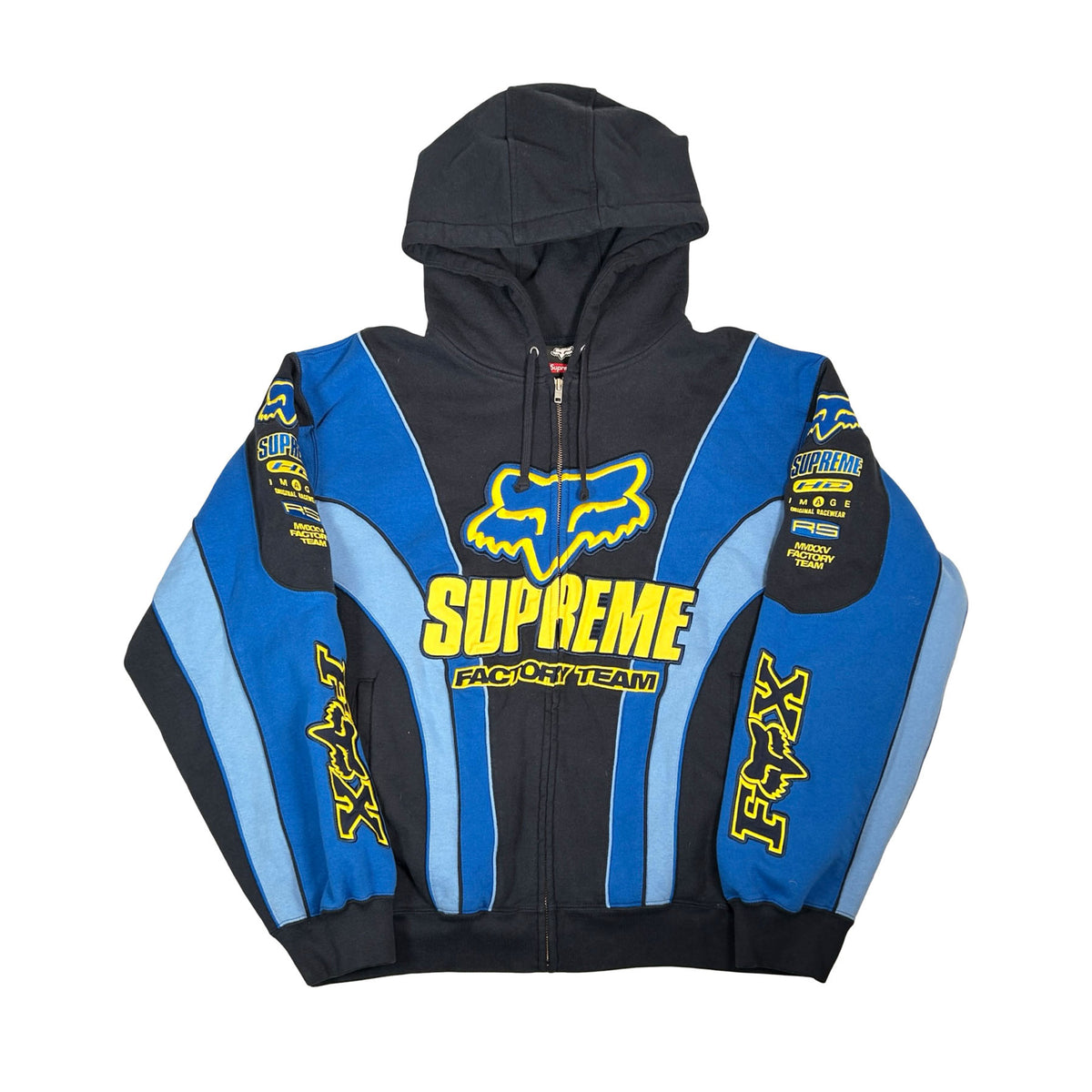 Supreme Fox Racing Zip Up Hooded Sweatshirt Blue [USED] - L (Used)