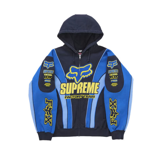 Supreme Fox Racing Zip Up Hooded Sweatshirt Blue