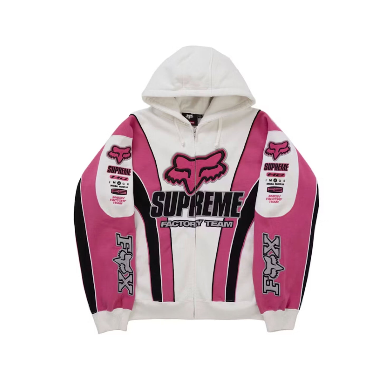 Supreme Fox Racing Zip Up Hooded Sweatshirt White