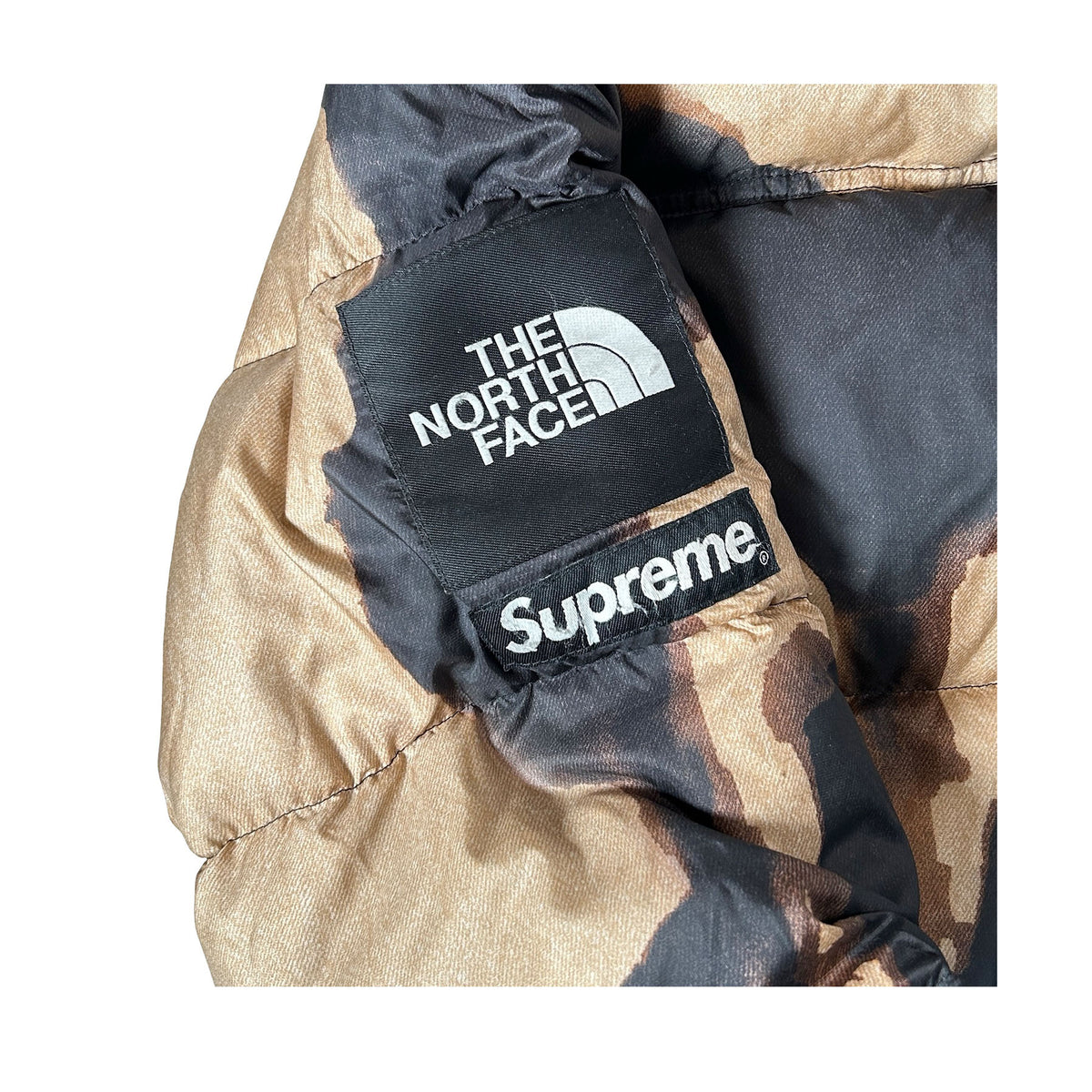 Supreme The North Face Bleached Denim Print Nuptse Jacket Black [USED] - M (Used2)