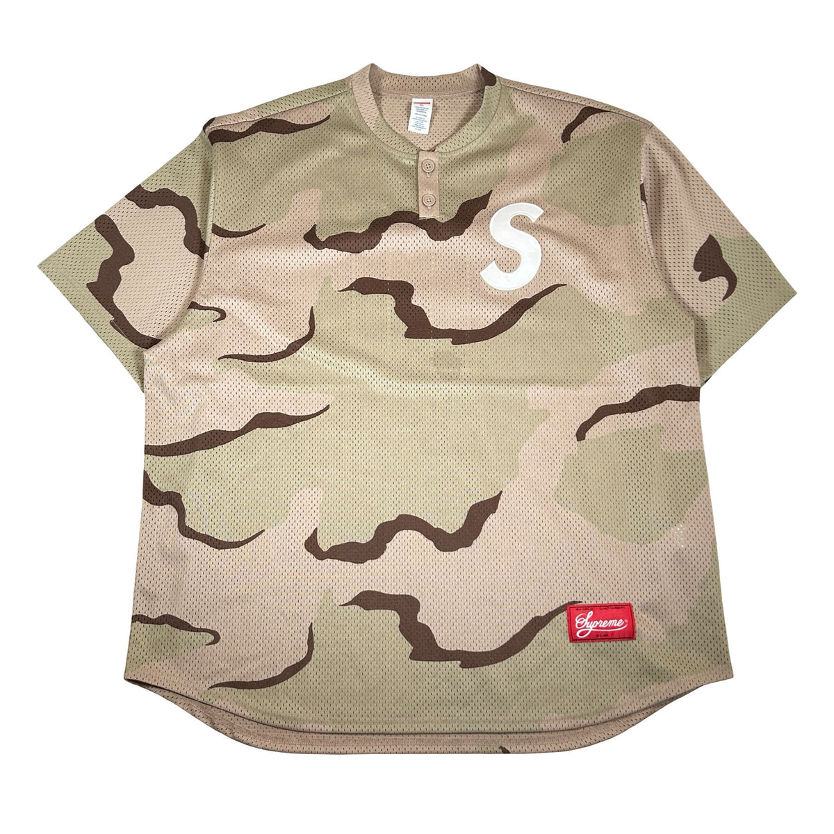 Supreme Paris Shop S Logo Baseball Henley Camo [USED] - XL (Used)
