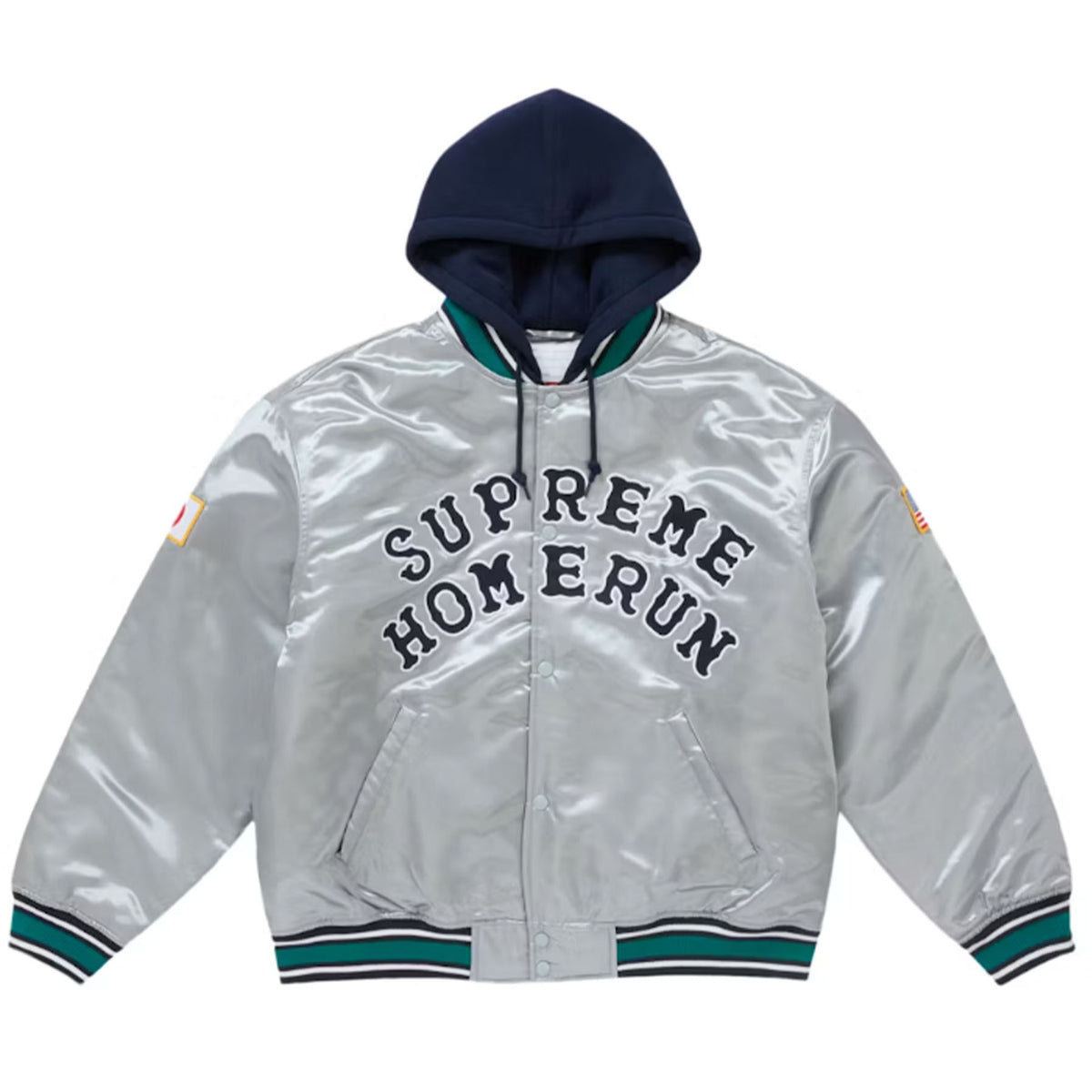 Supreme Homerun Satin Hooded Varsity Jacket Silver