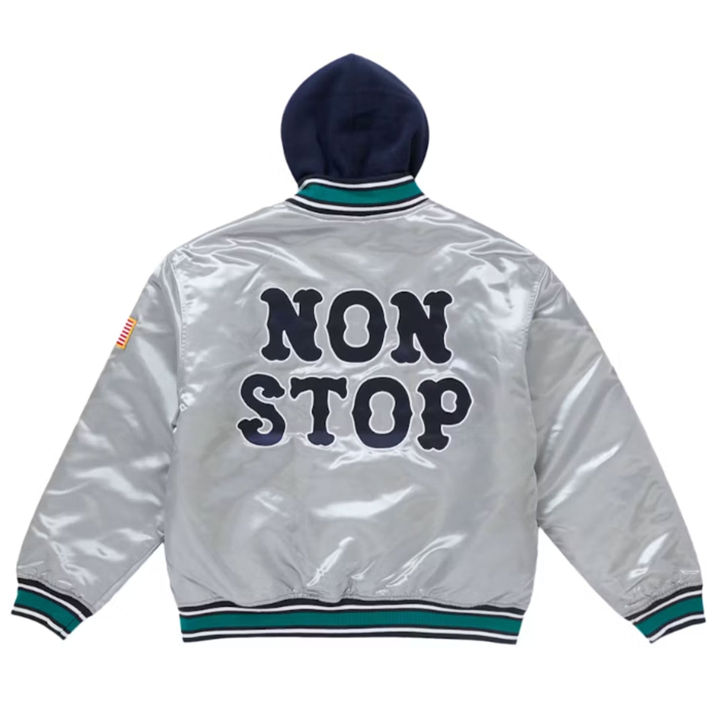 Supreme Homerun Satin Hooded Varsity Jacket Silver