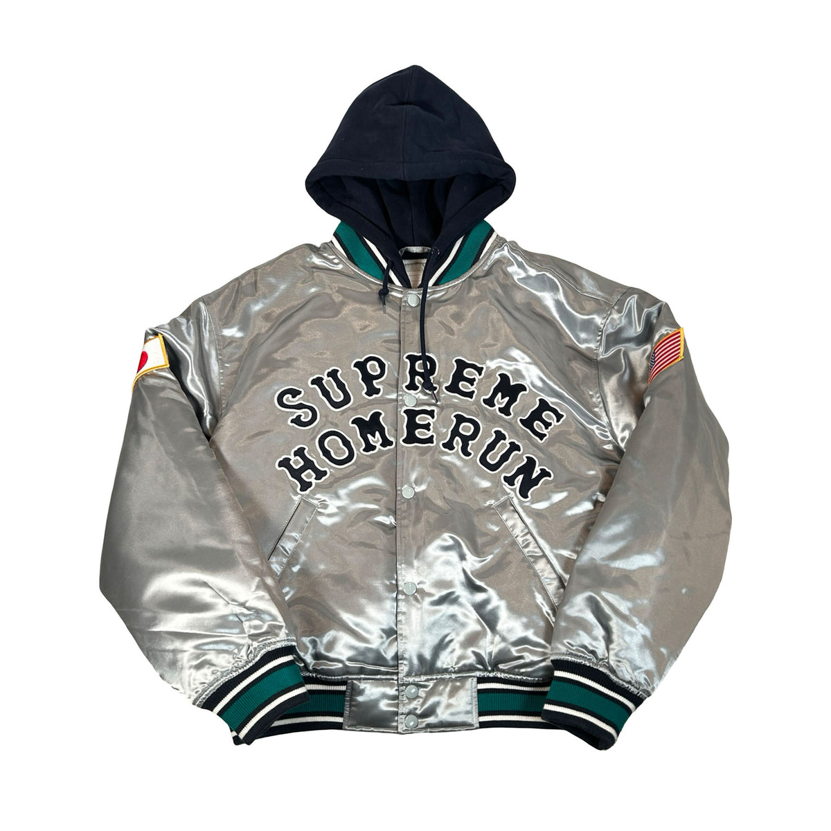 Supreme Homerun Satin Hooded Varsity Jacket Silver [USED] - S (Used)
