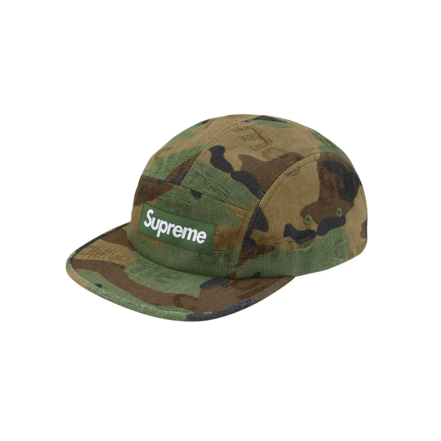 Supreme Jacquard Logos Denim Camp Cap Woodland Camo [USED]